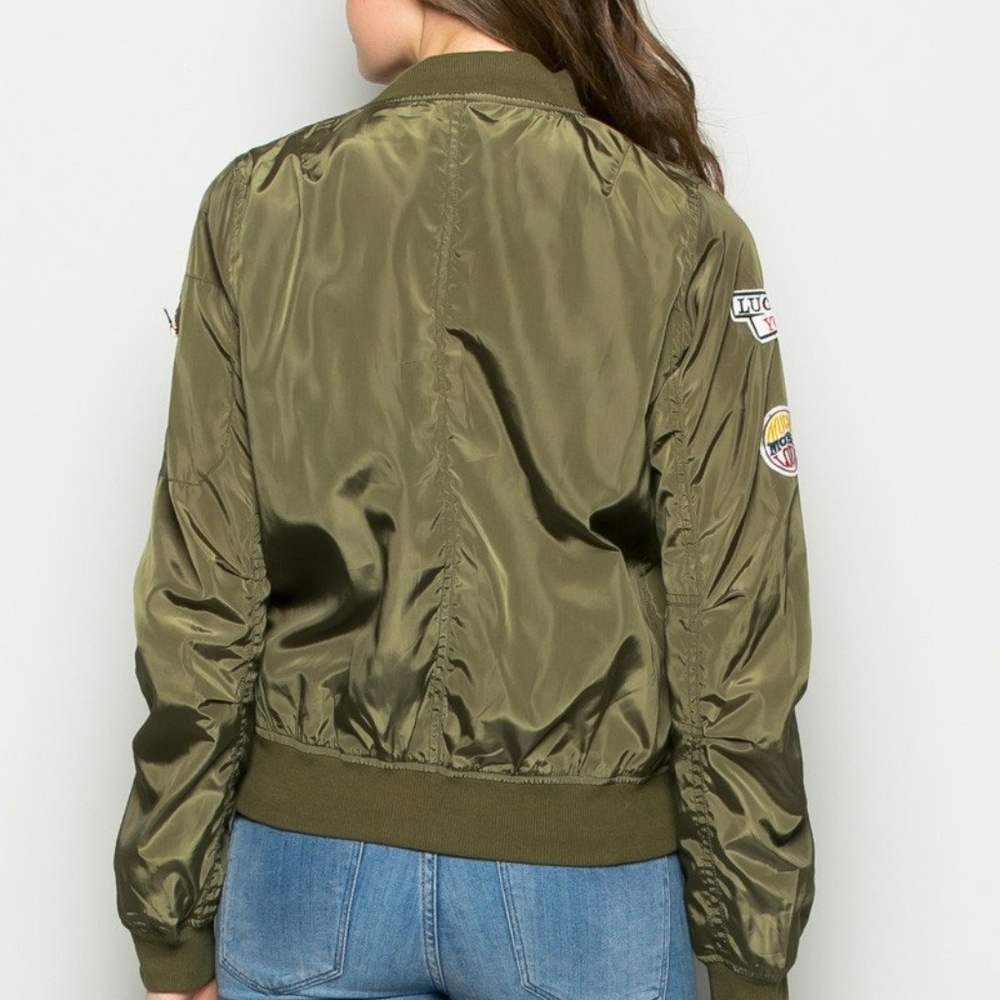 Olive Green #5 big logo patch bomber jacket Coat‎ - Picture 6 of 8